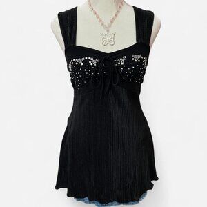 Vintage Black Tie Back Top